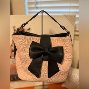 Betsey Johnson Pink and Black Quilted Bow Satchel Bag